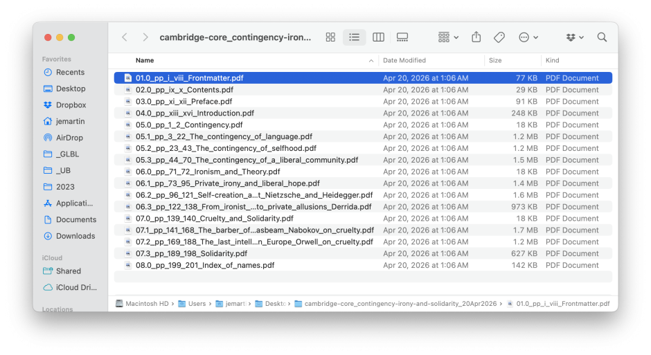 A macOS folder showing a list of files numbered 01.0 through 08.0. The first file is highlighted. 